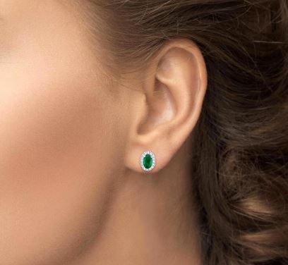 ReMARKable Designs Stud Oval Emerald Earrings in 10 Karat White Gold with 2 Oval Emeralds 5mm