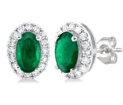 ReMARKable Designs Stud Oval Emerald Earrings in 10 Karat White Gold with 2 Oval Emeralds 5mm