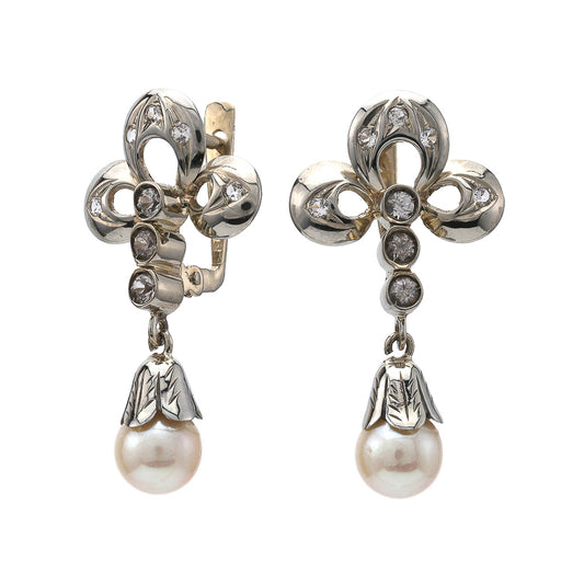 Marks Estate Department 2 Dangle Color Gemstone Earrings in 14 Karat White Gold with 16 Round White Sapphires