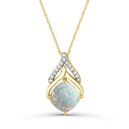 ReMARKable Designs Pendant Color Gemstone Necklace in 10 Karat Yellow Gold with 1 Cushion Opal