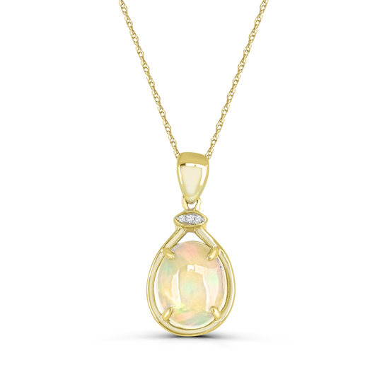 ReMARKable Designs Oval Opal Pendant Necklace in 10 Karat Yellow Gold