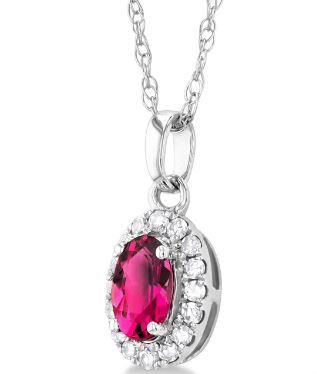 ReMARKable Designs Oval Pink Tourmaline Pendant Necklace in 10 Karat White Gold with 1 Oval Pink Tourmaline 5mm-5mm