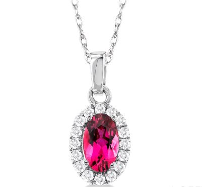 ReMARKable Designs Oval Pink Tourmaline Pendant Necklace in 10 Karat White Gold with 1 Oval Pink Tourmaline 5mm-5mm