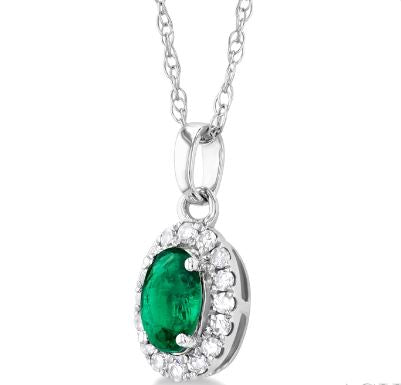 ReMARKable Designs Oval Emerald Pendant Necklace in 10 Karat White Gold with 1 Oval Emerald 5mm-5mm