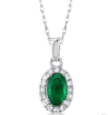 ReMARKable Designs Oval Emerald Pendant Necklace in 10 Karat White Gold with 1 Oval Emerald 5mm-5mm