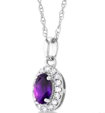ReMARKable Designs Pendant Color Gemstone Necklace in 10 Karat White Gold with 1 Oval Amethyst 5mm-5mm