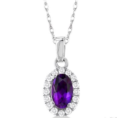 ReMARKable Designs Pendant Color Gemstone Necklace in 10 Karat White Gold with 1 Oval Amethyst 5mm-5mm