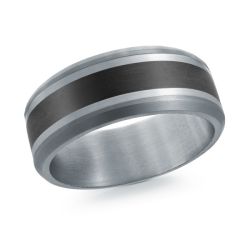Marks Signature Men's Carved Band (No Gemstone) in Tantalum - 14 Karat White - Black 8.5MM