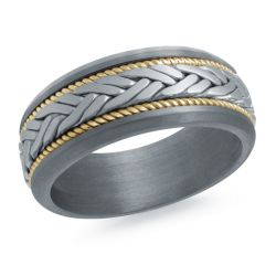 Marks Signature Men's Carved Band (No Gemstone) in Tantalum 14 Karat White - Yellow 8.5MM