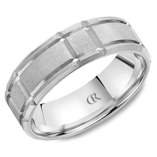 Carved Band (No Stones) in 14 Karat White 7MM
