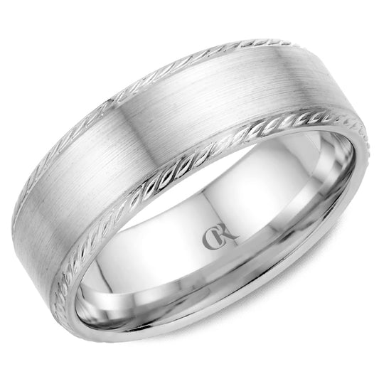 Carved Band (No Stones) in 14 Karat White 7MM