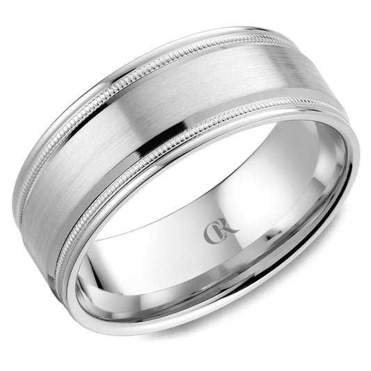 Carved Band (No Stones) in 14 Karat White 7MM