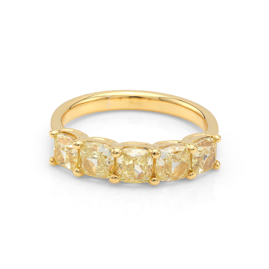 ReMARKable Designs Natural Diamond Band in 14 Karat Yellow Gold with 2.70ctw Yellow Cushion Diamonds
