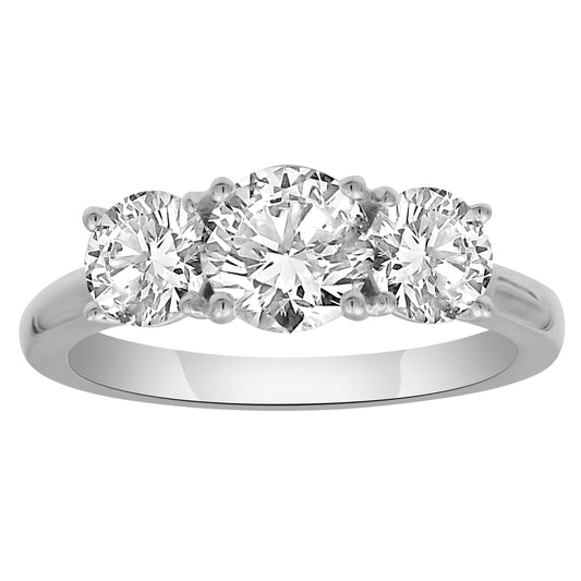 Three Stone Natural Diamond Complete Engagement Ring in 14 Karat White with 1.00ctw G SI1 Round Diamond
