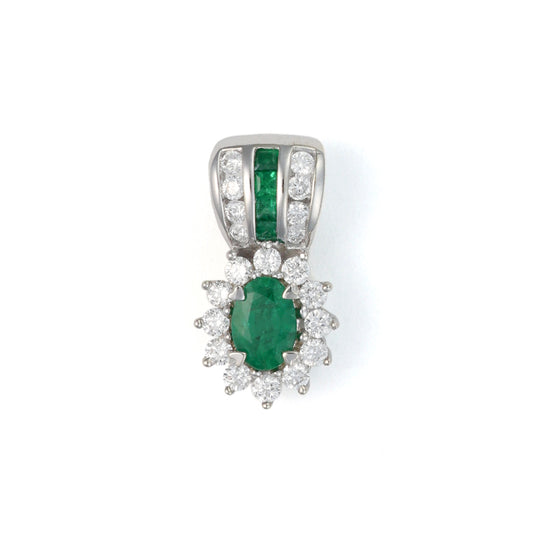 ReMarkable Estate Color Gemstone Necklace in 14 Karat White Gold with 1 Oval Emerald 0.71ctw 6.89mm