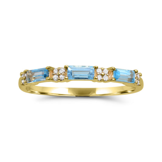Yellow gold band with blue topazes, diamonds.