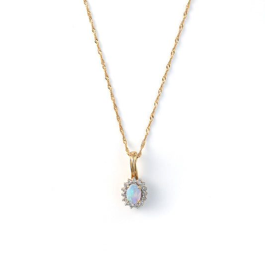 Pendant M Estate Collection Color Gemstone Necklace in 14 Karat Yellow with 1 Cabachon Opal 6.9mm-6.9mm