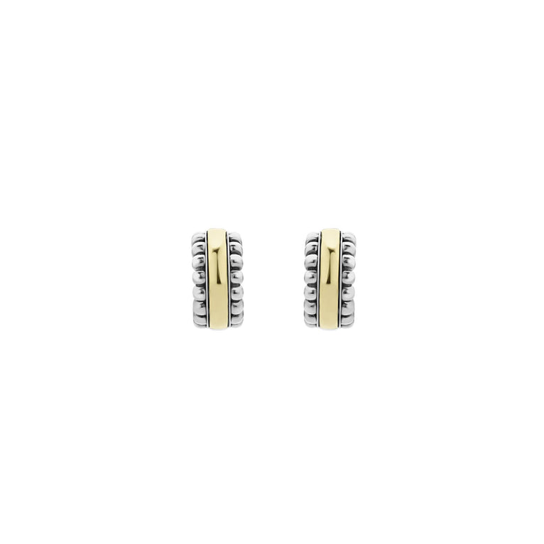 Sterling silver yellow-accented small hoop earrings.