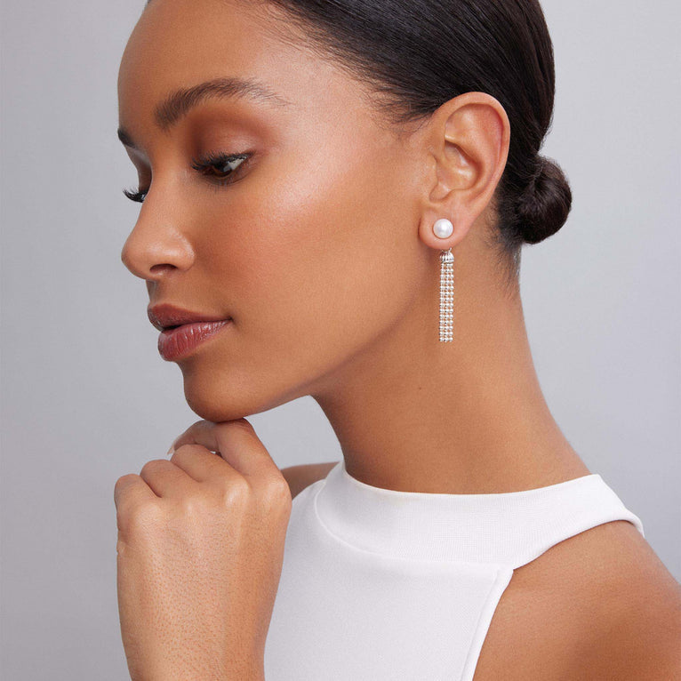 Sterling silver earrings with white pearls.