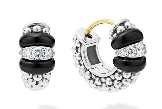 LAGOS Black Caviar Collection Earth Mined Diamond Earrings in Sterling Silver with 0.29ctw Round Diamonds