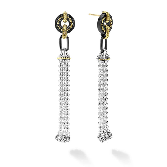 Sterling silver, gold-accented dangle earrings.