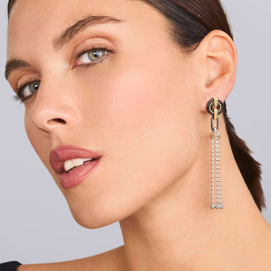 Sterling silver and gold dangle earrings.