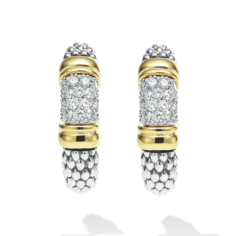 Sterling silver hoop earrings with diamonds.