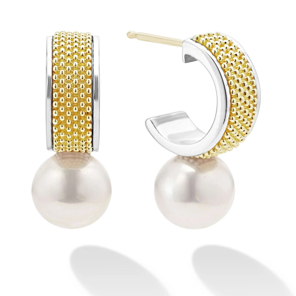 Sterling silver half hoops with pearls.