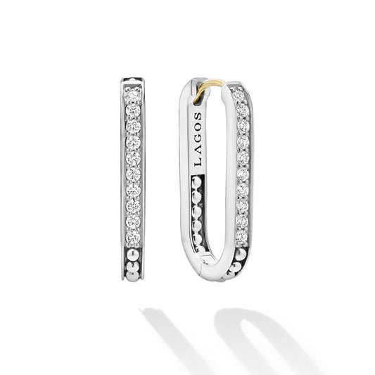 Sterling silver hoop earrings with diamonds.