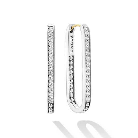 Sterling silver hoop earrings with diamonds.