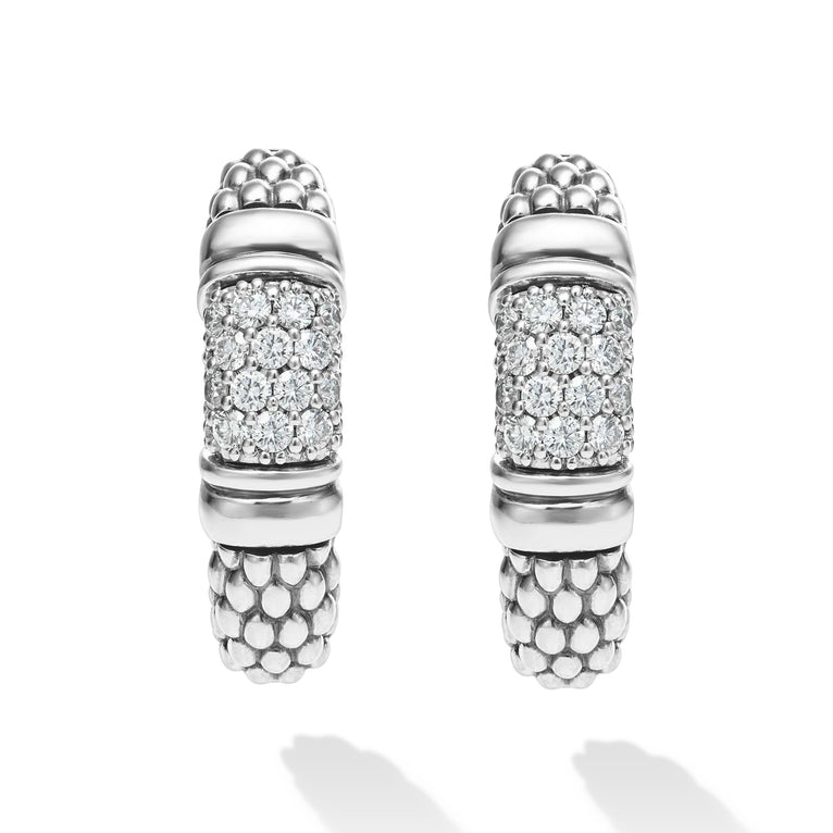 Sterling silver hoop earrings with diamonds.