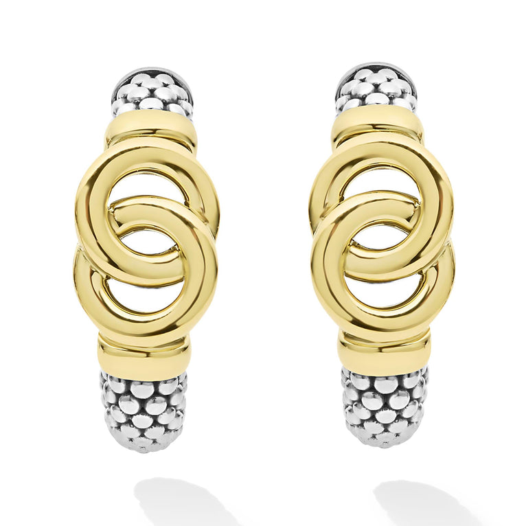 Sterling silver, gold interlocking hoop earrings.
