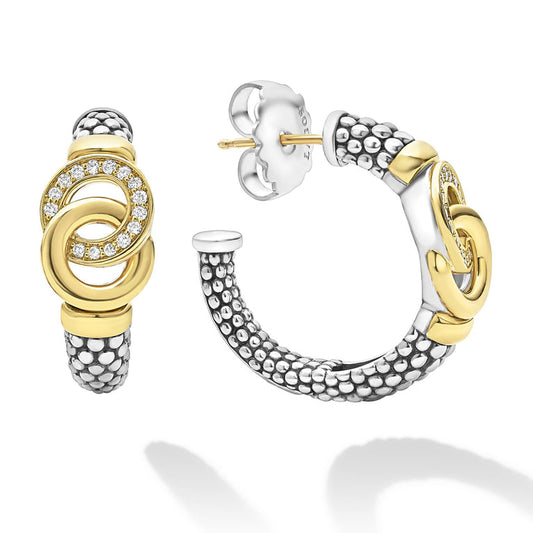 Sterling silver gold hoop earrings with diamonds.