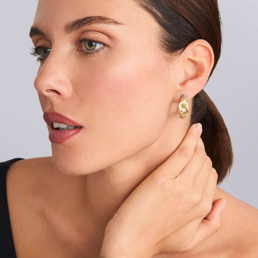 Sterling silver gold diamond hoop earrings.