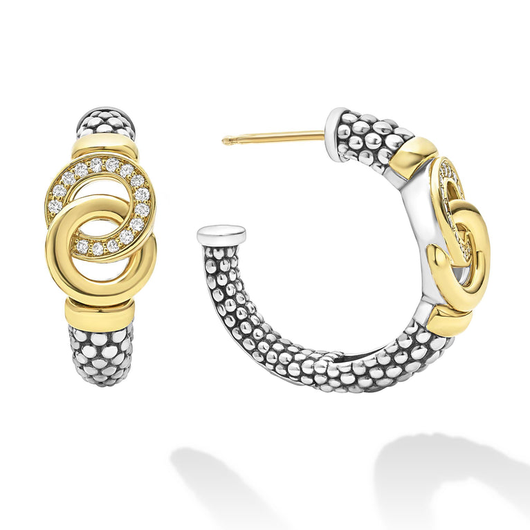 Sterling silver gold diamond hoop earrings.