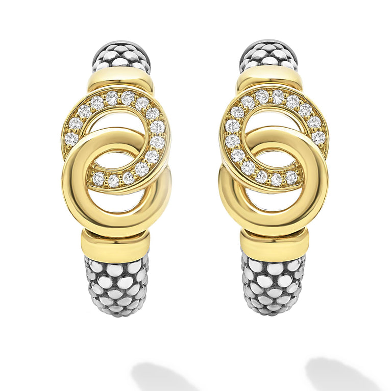 Gold and silver hoop earrings with diamonds.