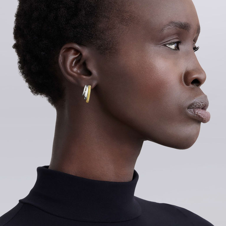Sterling silver diamond small hoop earrings.