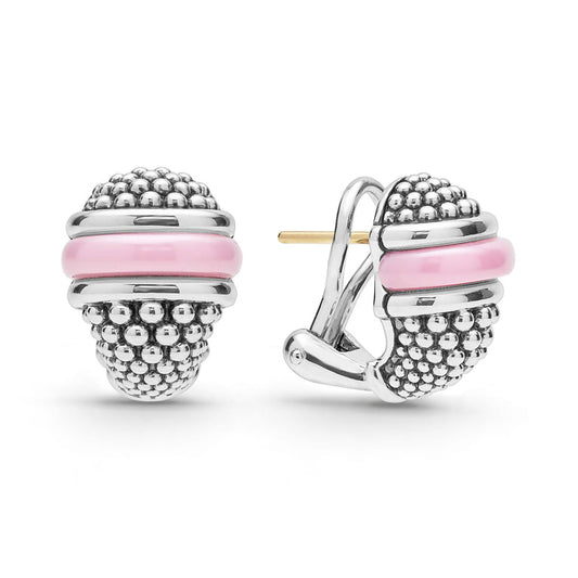 Sterling silver earrings with pink ceramic.