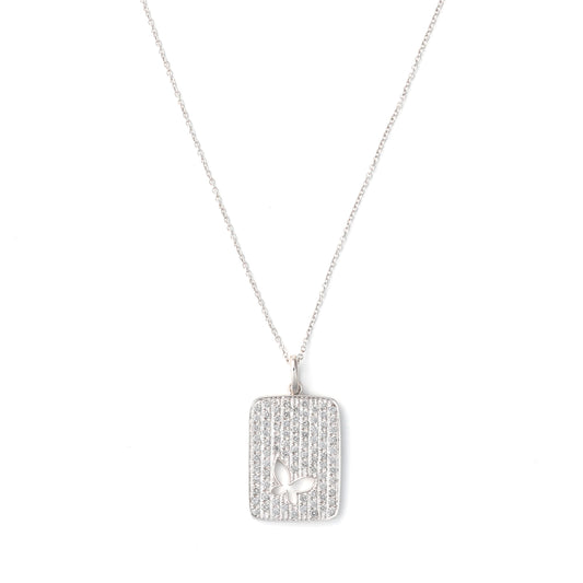 Butterfly diamond pendant on white gold chain.