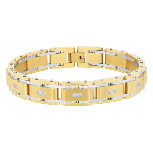 Yellow-white stainless steel diamond bracelet.