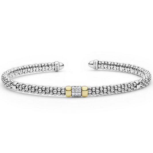Lagos Signature Caviar Collection Natural Diamond Bracelet in Sterling Silver - 14 Karat White - Yellow