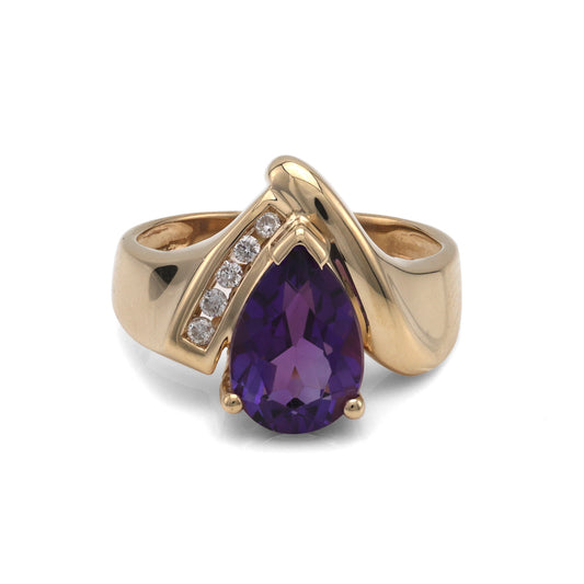 Marks Estate Dept 1 Color Gemstone Ring in 14 Karat Yellow Gold with 1 Pear Amethyst 2.04ctw