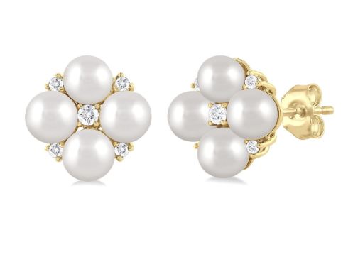 Ashi Diamonds, LLC Stud Color Gemstone Earrings in 10 Karat Yellow Gold with 8 Cultured Pearls 4mm