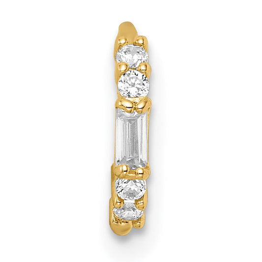 Gold cuff earring with round stones.