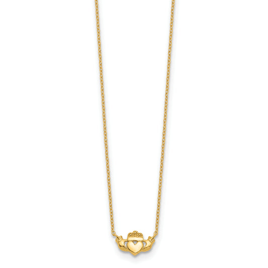 14K yellow gold Claddagh pendant necklace.