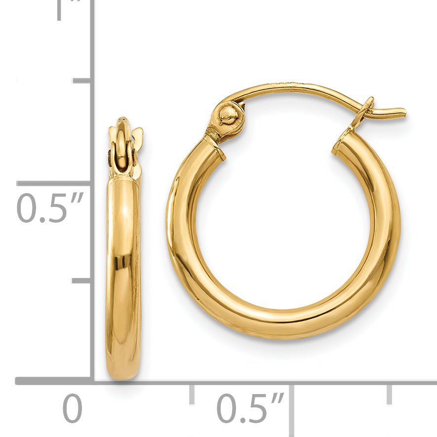14K yellow gold small hoop earrings.