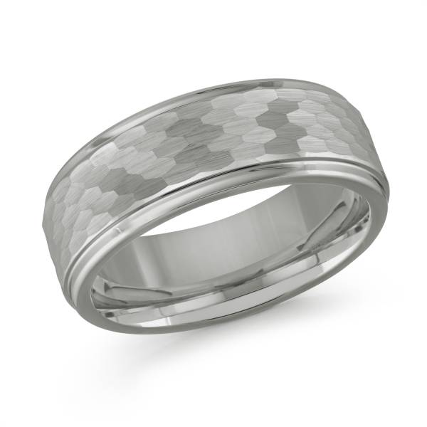 Tungsten carbide grey band, hammered finish.