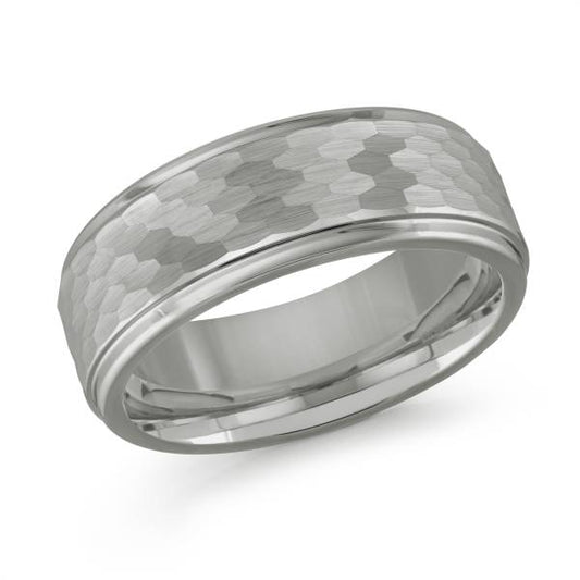 Tungsten carbide grey band, hammered finish.