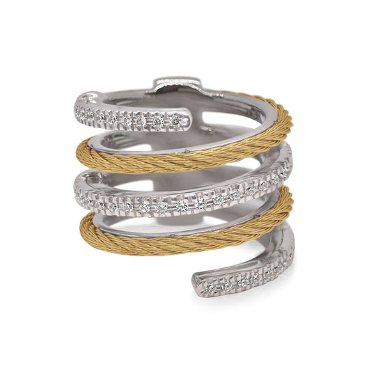Stainless steel cable ring with diamonds.