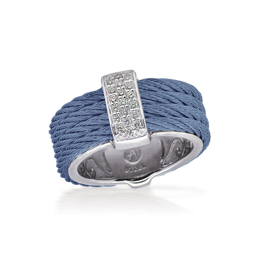 Blue cable ring with diamond accent band.